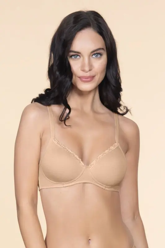  Amante-Cotton Casuals Padded Non-Wired Lace T-Shirt Bra - Nude