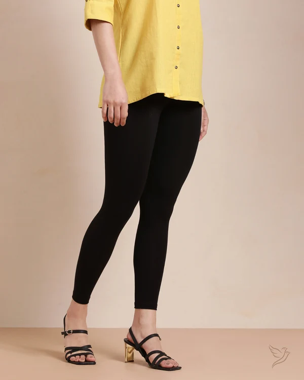 Twin Birds-Cotton Ankle Legging - Carbon Black