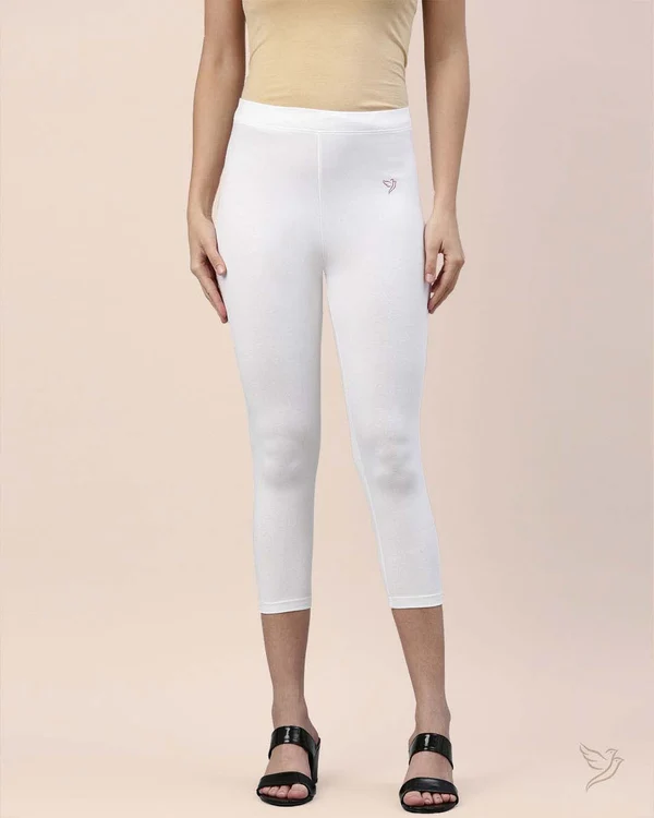 Twin Birds-Cotton Capri Legging - Pearl White