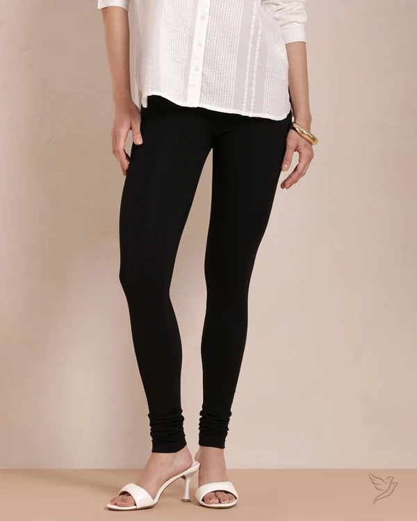 Twin Birds-Cotton Churidar Legging - Carbon Black
