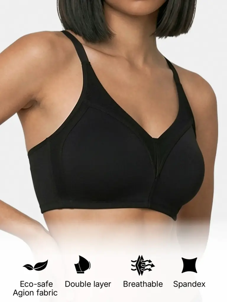Enamor-Full Support Everyday Full Figure Bra - Jiggle Control and Antimicrobial, Non-Padded, Wirefree, Full Coverage Women's Bra -(Black)