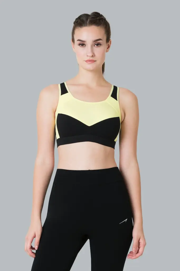 Van Heusen Proactive Women Sweet Yellow Colour Blocked Anti-Bacterial Wireless Racerback Sports Bra