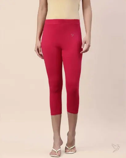 Twin Birds-Cotton Capri Legging - Pink Paradise