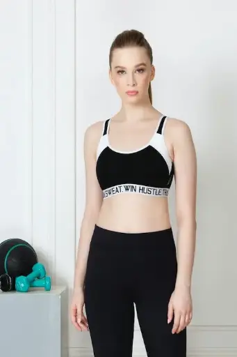 Van Heusen Proactive Women Black Colour Blocked Anti Bacterial Wireless Sports Bra