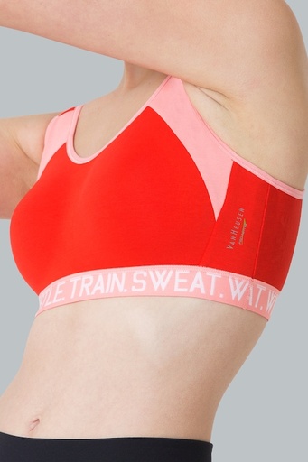 Van Heusen Proactive Women Tomato Red Colour Blocked Anti Bacterial Wireless Sports Bra