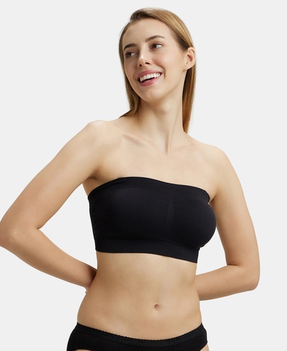 Jockey-Wirefree Padded Micro Touch Nylon Elastane Stretch Bandeau Bra with Removable Pads and Detachable Transparent Straps