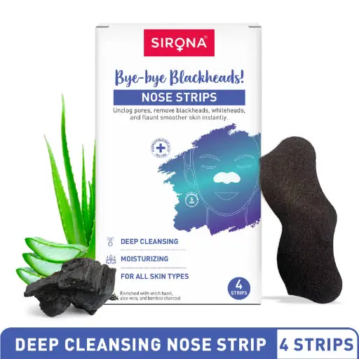 [sirona -nose strips-pack of 4] Sirona-Natural Bamboo Charcoal Nose Strips For Women, Removes Blackheads,Whiteheads & Pore Cleanser-pack of 4