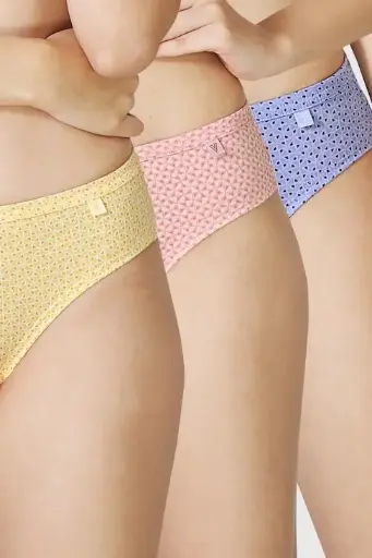 Van Heusen Women Light Assorted Print Pack of 3 Allover Print Anti Bacterial No Marks Waistband Bikini Panty