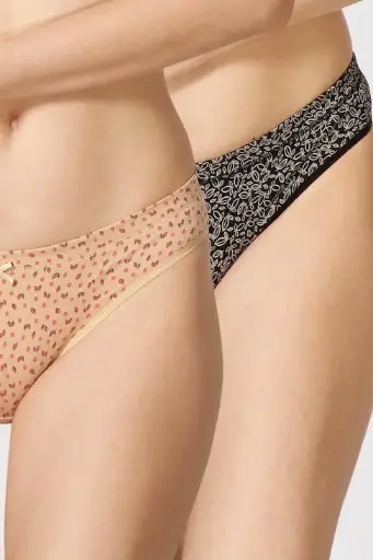 Van Heusen Women Assorted Pack of 2 Allover Print Anti Bacterial No Marks Waistband Bikini Panty