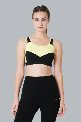 Van Heusen Proactive Women Sweet Yellow Colour Blocked Anti-Bacterial Wireless Racerback Sports Bra