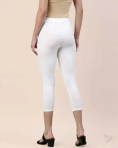 Twin Birds-Cotton Capri Legging - Pearl White